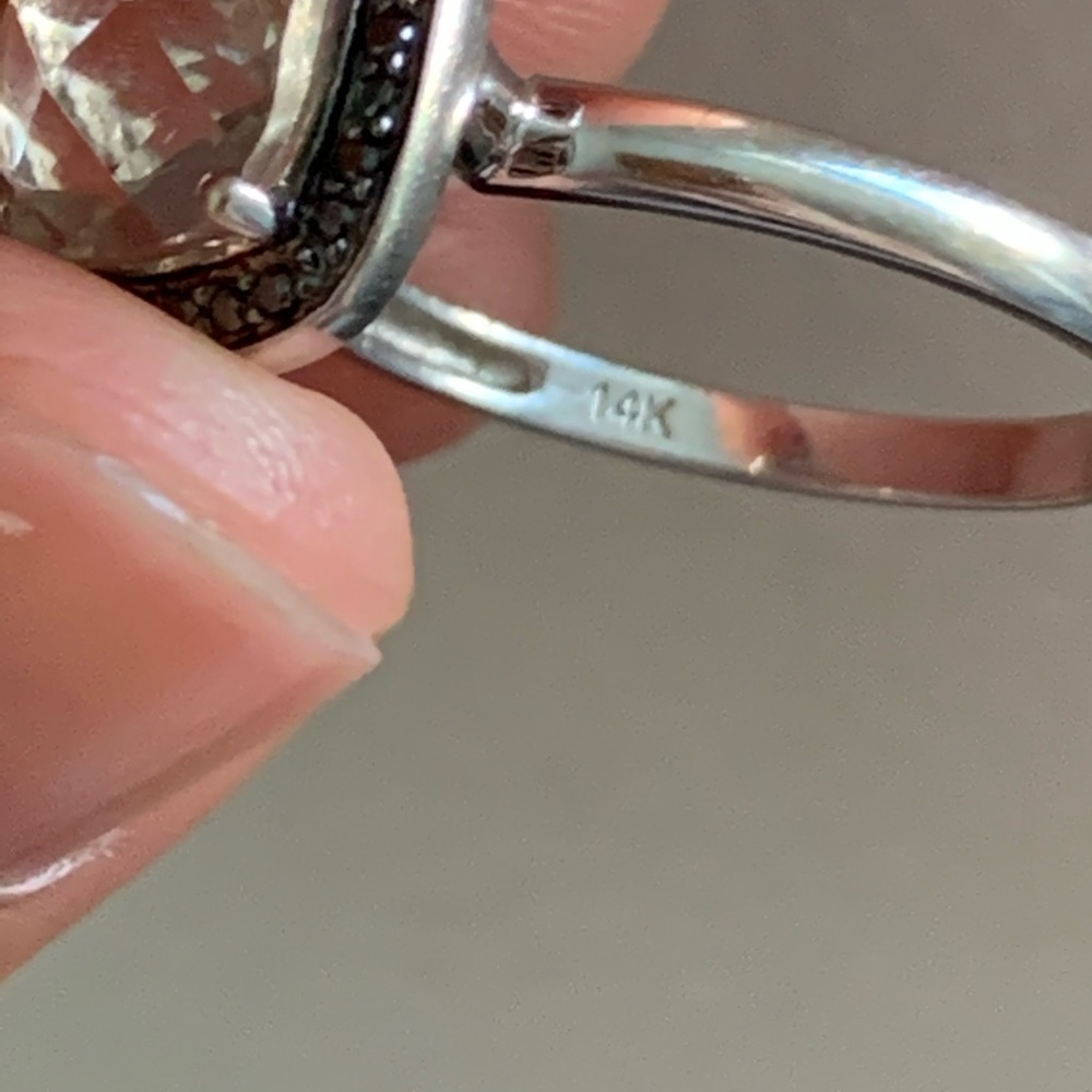 Green amethyst and black diamond 14k gold ring - Picture 6 of 8